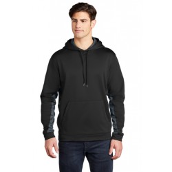 Sport-Tek® Sport-Wick® CamoHex Fleece Colorblock Hooded Pullover | Black/ Dark Smoke Grey